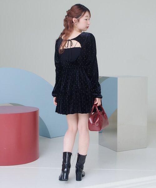 【即購入ＯＫ】⭐︎新品未使用 kastane ベロアスタッズワンピース　ブラック0 Kastane（カスタネ） ワンピース 「結婚式/オケージョン」ベロア