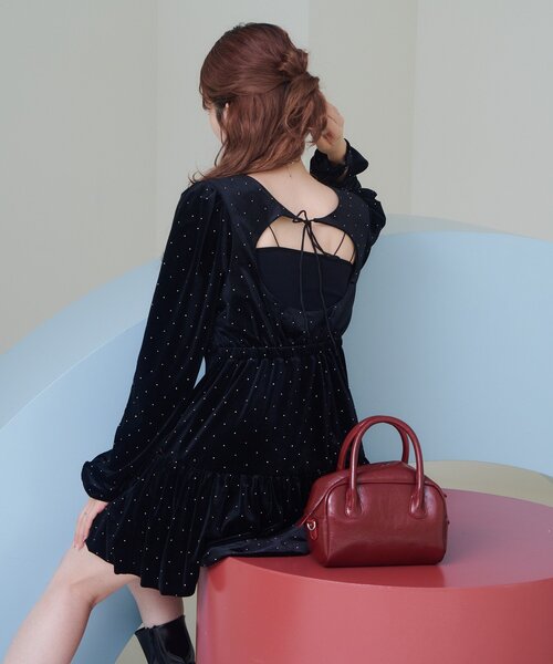 結婚式/オケージョン】ベロアスタッズミニワンピース（ワンピース