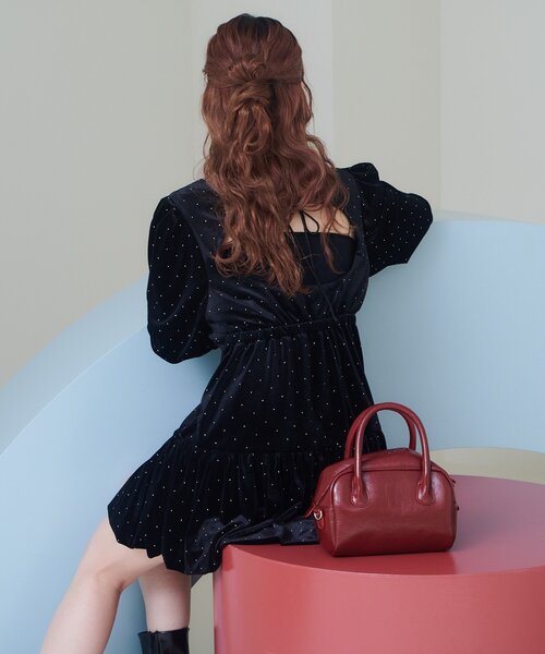 Kasutane ベロアスタッズミニワンピース 結婚式/オケージョン】ベロアスタッズミニワンピース（ワンピース