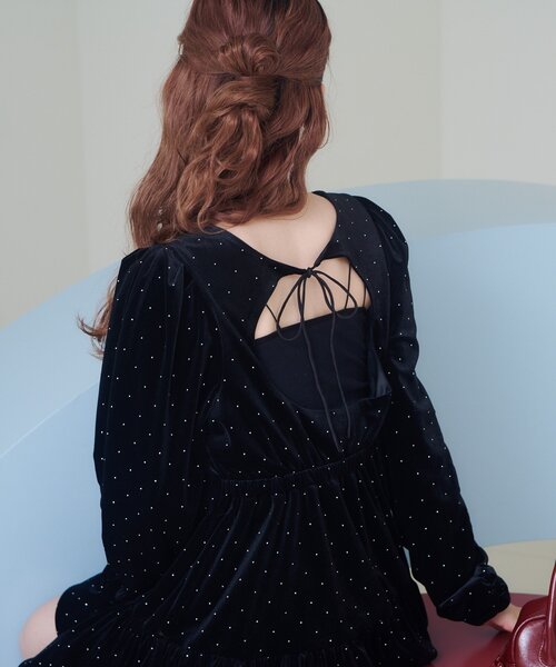 結婚式/オケージョン】ベロアスタッズミニワンピース（ワンピース