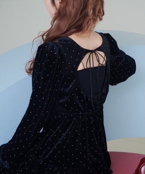 結婚式/オケージョン】ベロアスタッズミニワンピース（ワンピース