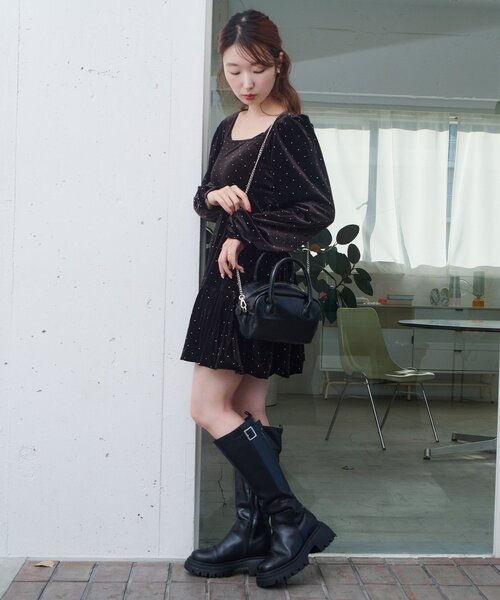 結婚式/オケージョン】ベロアスタッズミニワンピース（ワンピース