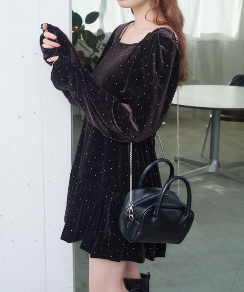 結婚式/オケージョン】ベロアスタッズミニワンピース（ワンピース