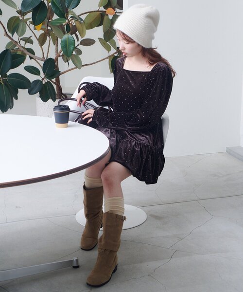 セール】【結婚式/オケージョン】ベロアスタッズミニワンピース