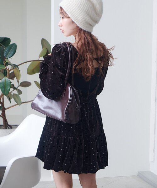 結婚式/オケージョン】ベロアスタッズミニワンピース（ワンピース