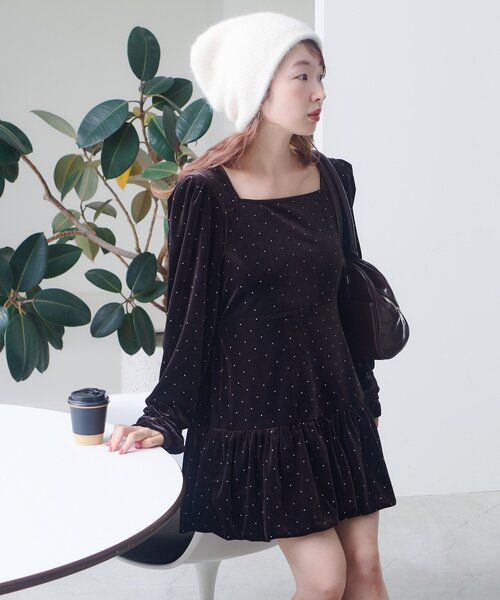 結婚式/オケージョン】ベロアスタッズミニワンピース（ワンピース