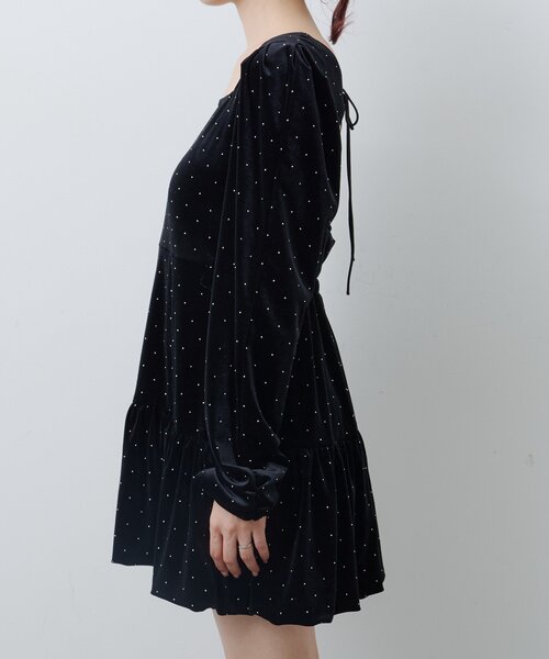 結婚式/オケージョン】ベロアスタッズミニワンピース（ワンピース