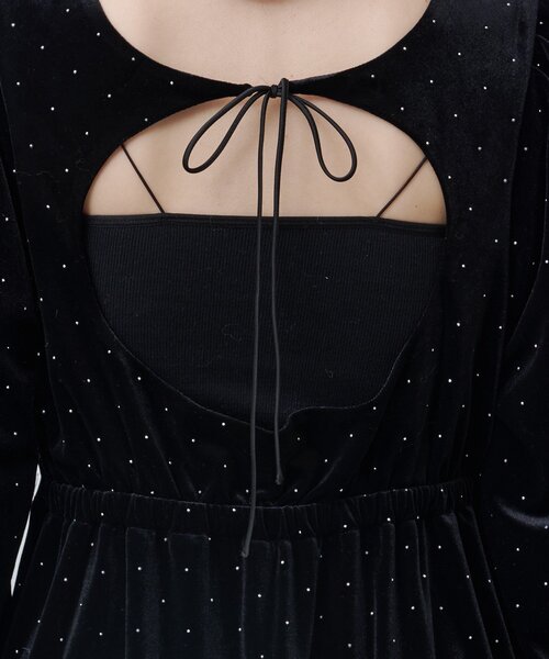 セール】【結婚式/オケージョン】ベロアスタッズミニワンピース