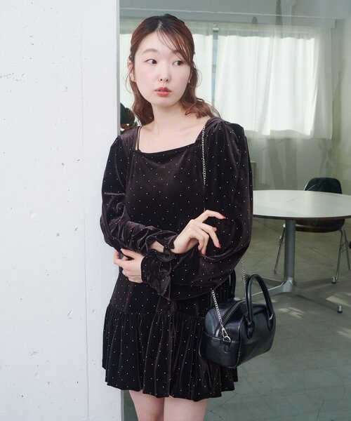 結婚式/オケージョン】ベロアスタッズミニワンピース（ワンピース