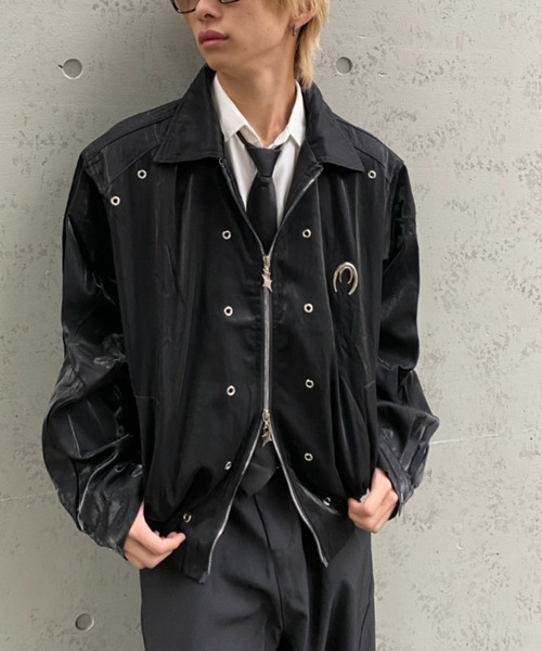 lilful(リルフル)の「グリッターチャームダブルジップシャイニージャケット(ブルゾン・メンズ・ブラック/グレー・F)」の14枚目の写真