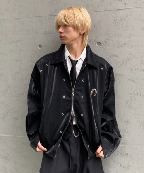 lilful(リルフル)の「グリッターチャームダブルジップシャイニージャケット(ブルゾン・メンズ・ブラック/グレー・F)」の15枚目の写真
