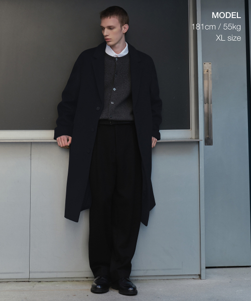 MUSINSA STANDARD（ムシンサスタンダード）の「カシミアブレンド特大シングルコート[ネイビー]（チェスターコート・メンズ・その他・MEDIUM/LARGE/X-LARGE/XX-LARGE）」の2枚目の写真