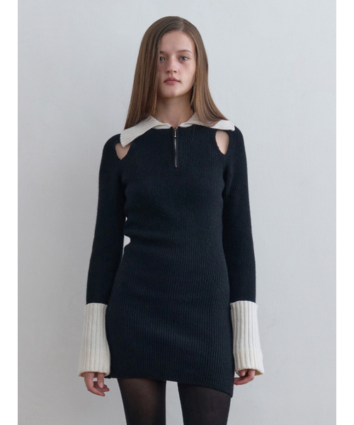 Kijun(キジュン)の「Half Zip-Up Knit Dress Black(ワンピース・レディース・その他・MEDIUM/SMALL)」の1枚目の写真