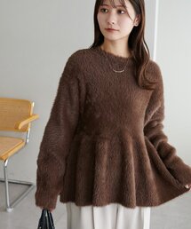 【スタイルアップ/腰回りカバー/WEB限定】ペプラムシャギーニット