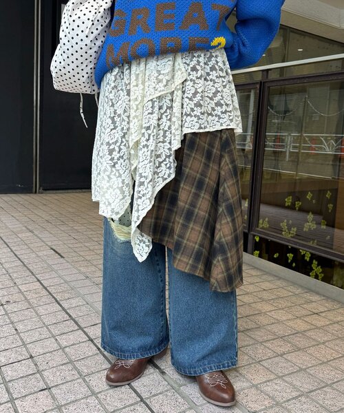 CIAOPANIC（チャオパニック）の「レース×チェックイレヘムミドルスカート（スカート・レディース・レッド/グリーン/ブルー・ONE SIZE）」の5枚目の写真