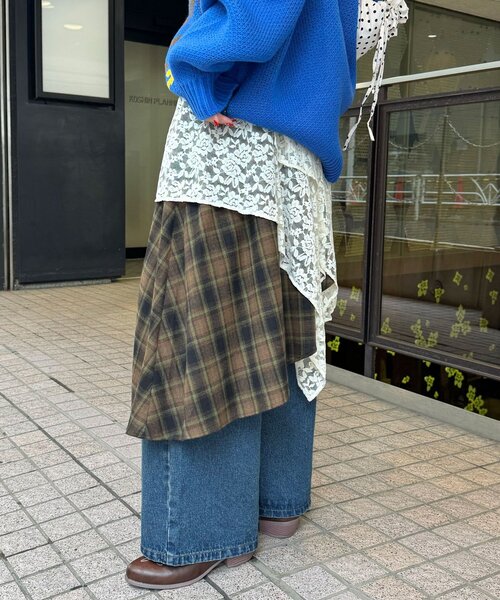 CIAOPANIC（チャオパニック）の「レース×チェックイレヘムミドルスカート（スカート・レディース・レッド/グリーン/ブルー・ONE SIZE）」の6枚目の写真
