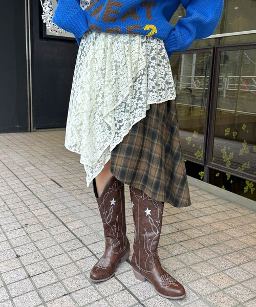 CIAOPANIC（チャオパニック）の「レース×チェックイレヘムミドルスカート（スカート・レディース・レッド/グリーン/ブルー・ONE SIZE）」の9枚目の写真