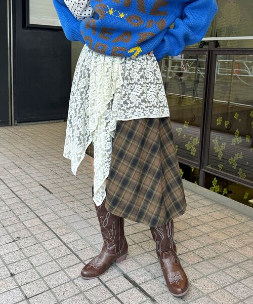 CIAOPANIC（チャオパニック）の「レース×チェックイレヘムミドルスカート（スカート・レディース・レッド/グリーン/ブルー・ONE SIZE）」の10枚目の写真