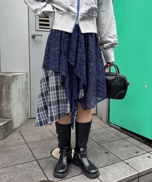 CIAOPANIC（チャオパニック）の「レース×チェックイレヘムミドルスカート（スカート・レディース・レッド/グリーン/ブルー・ONE SIZE）」の14枚目の写真