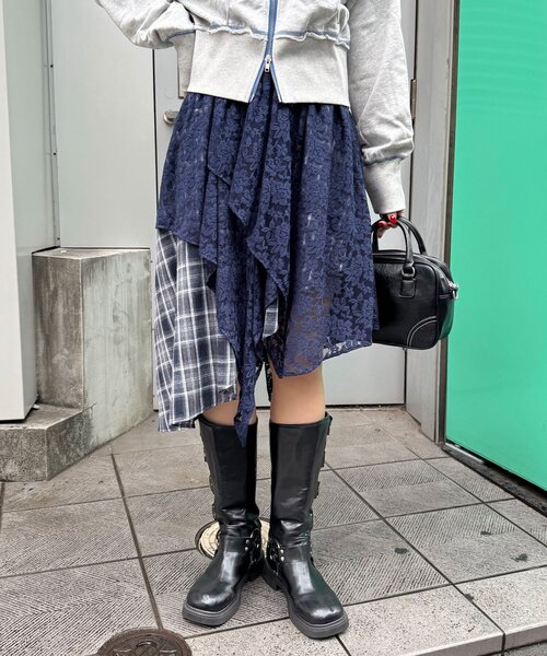 CIAOPANIC（チャオパニック）の「レース×チェックイレヘムミドルスカート（スカート・レディース・レッド/グリーン/ブルー・ONE SIZE）」の15枚目の写真