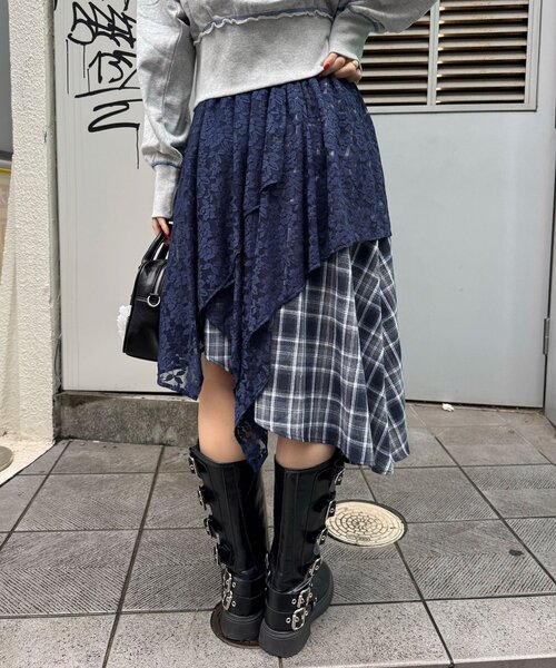 CIAOPANIC（チャオパニック）の「レース×チェックイレヘムミドルスカート（スカート・レディース・レッド/グリーン/ブルー・ONE SIZE）」の17枚目の写真