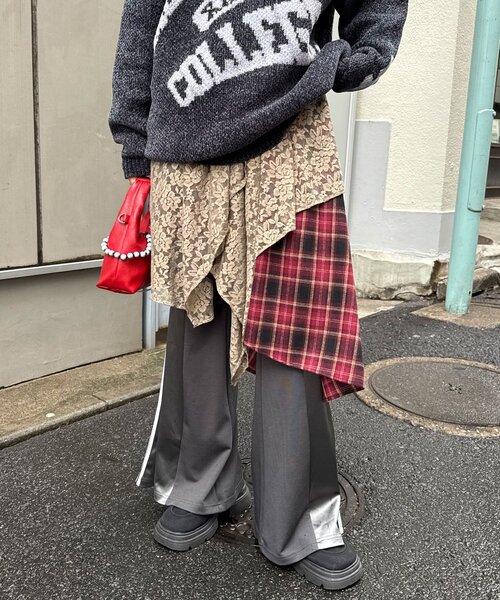 CIAOPANIC（チャオパニック）の「レース×チェックイレヘムミドルスカート（スカート・レディース・レッド/グリーン/ブルー・ONE SIZE）」の21枚目の写真