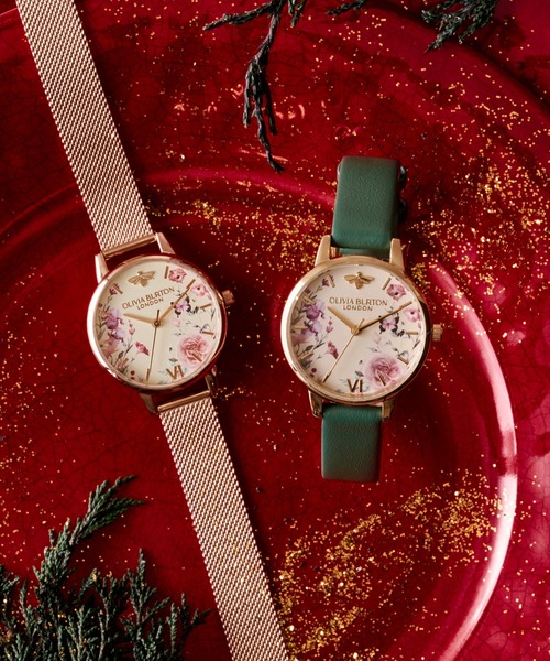 OLIVIA BURTON(オリビアバートン)の「「OLIVIA BURTON/オリビアバートン」シグネチャー - 30mm イラストレイテッド フローラル(アナログ腕時計・レディース・ライトグレー/グリーン・30mm)」の4枚目の写真