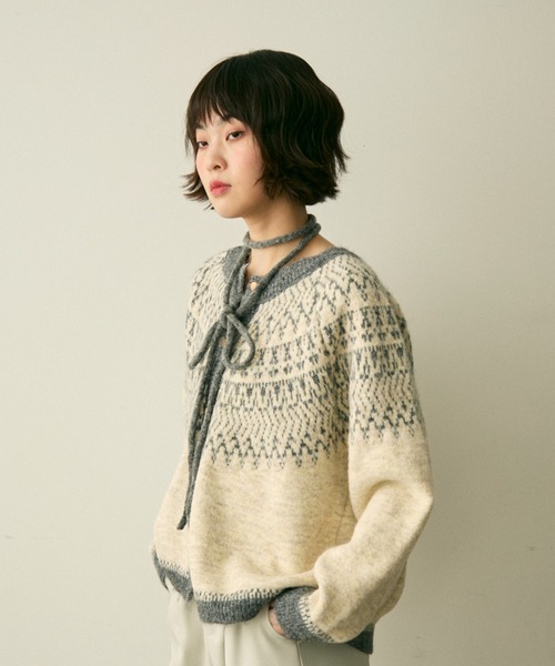 full/fill.(フルフィル)の「bicolor nordic knit cardigan / バイカラーノルディックニットカーディガン(カーディガン/ボレロ・レディース・グレー/アイボリー・FREE)」の7枚目の写真