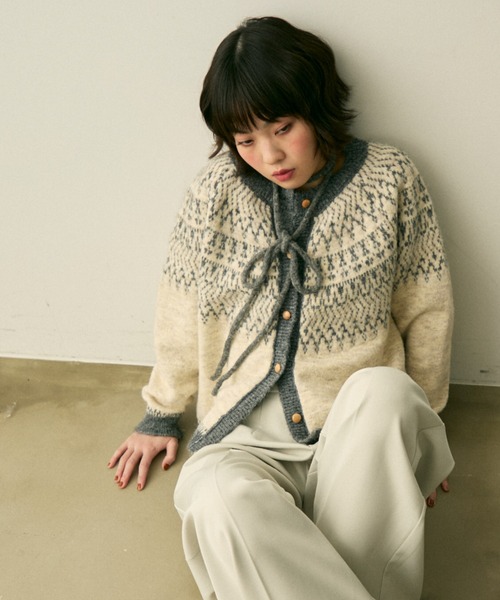 full/fill.(フルフィル)の「bicolor nordic knit cardigan / バイカラーノルディックニットカーディガン(カーディガン/ボレロ・レディース・グレー/アイボリー・FREE)」の5枚目の写真