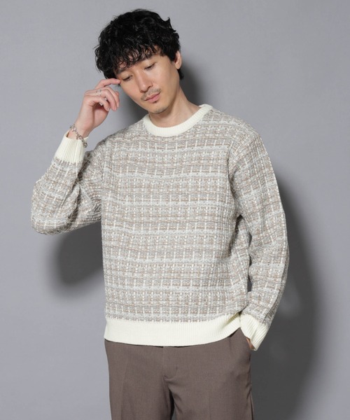NANO universe（ナノユニバース）の「ツイードジャガードニット（ニット/セーター・メンズ・ブラック/ベージュ/ブラウン系その他3・S/M/L）」の3枚目の写真