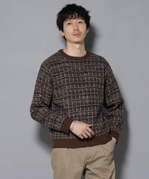 NANO universe（ナノユニバース）の「ツイードジャガードニット（ニット/セーター・メンズ・ブラック/ベージュ/ブラウン系その他3・S/M/L）」の2枚目の写真