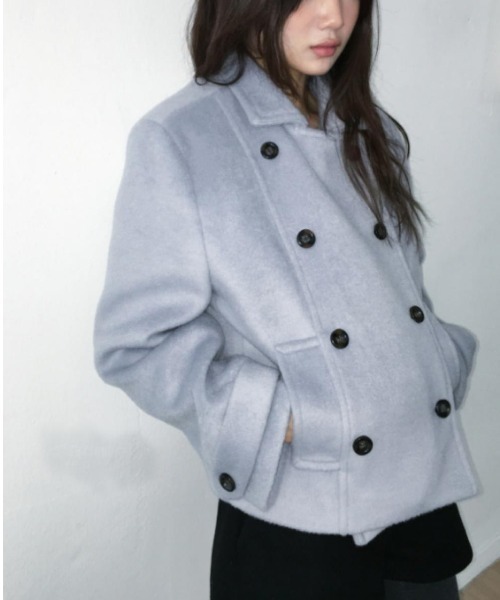 gossip!ロサンゼルス(ゴシップロサンゼルス)の「ダブルブレスト ショート丈ジャケット(ピーコート・レディース・グレー/オフホワイト/ブラック・FREE)」の5枚目の写真