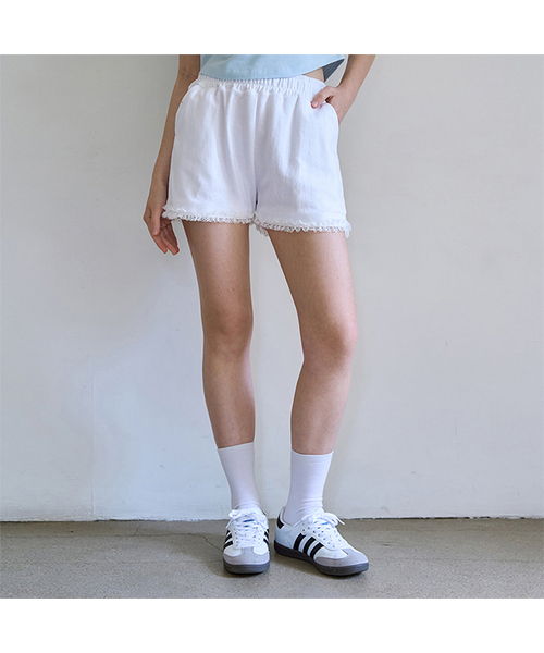 5OML(オーオーエムエル)の「レースバンディングショーツパンツ(ホワイト)(その他パンツ・レディース・ホワイト・LARGE/MEDIUM)」の1枚目の写真