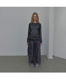 SPRAY WASHED U-NECK KNIT TOP (MELANGE GREY)