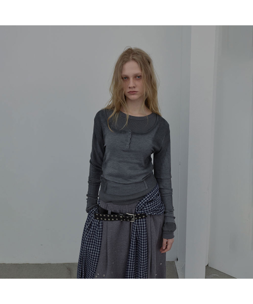 LCDC TM(エルシーディーシーティーエム)の「SPRAY WASHED U-NECK KNIT TOP (MELANGE GREY)(ニット/セーター・レディース・その他・SMALL/MEDIUM)」の5枚目の写真