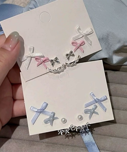 tunee(チュニー)の「【456755】リボン系ピアス6点セット(RZ)(ピアス(両耳用)・レディース・ブラック/ブルー/ピンク・FREE)」の9枚目の写真