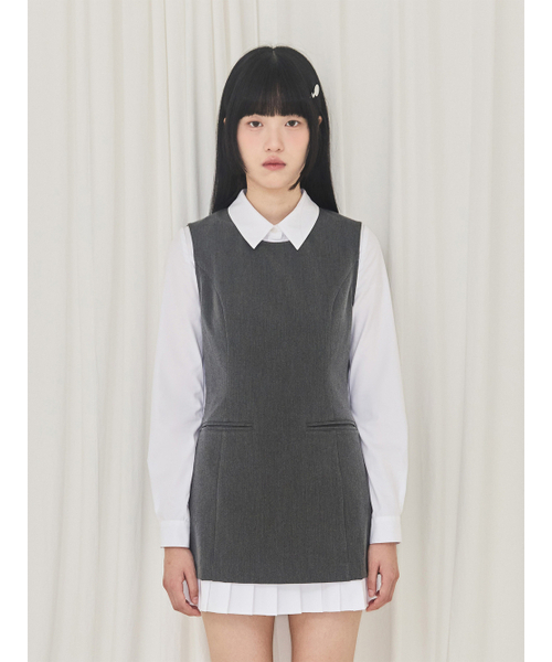 ALKI ALKA(アルキアルカ)の「Pleated Layered Dress (Charcoal)(ワンピース・レディース・チャコール・SMALL/MEDIUM)」の2枚目の写真