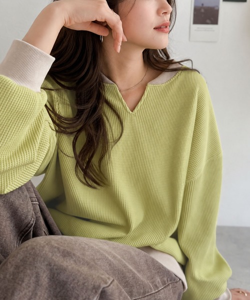 Tシャツ/カットソー（グリーン・カーキ/緑色系・ライン柄