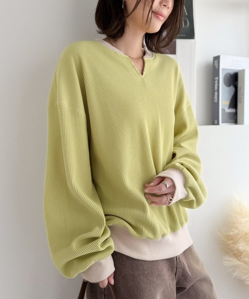 classicalelf(クラシカルエルフ)の「今っぽさは、色でつくる。オーバーサイズ配色ワッフルプルオーバー(Tシャツ/カットソー・レディース・チャコール/モカ/アイボリー/杢グレー・LARGE/MEDIUM/SMALL/X-LARGE)」の20枚目の写真
