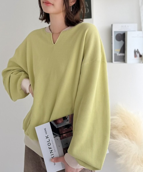 classicalelf(クラシカルエルフ)の「今っぽさは、色でつくる。オーバーサイズ配色ワッフルプルオーバー(Tシャツ/カットソー・レディース・チャコール/モカ/アイボリー/杢グレー・LARGE/MEDIUM/SMALL/X-LARGE)」の18枚目の写真