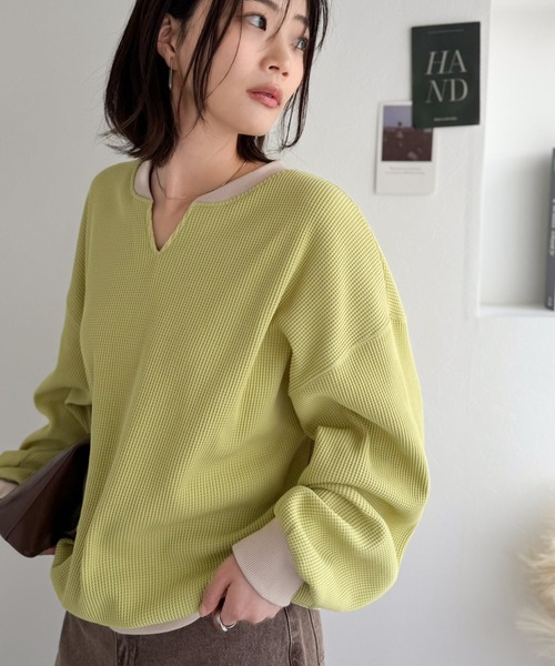 classicalelf(クラシカルエルフ)の「今っぽさは、色でつくる。オーバーサイズ配色ワッフルプルオーバー(Tシャツ/カットソー・レディース・チャコール/モカ/アイボリー/杢グレー・LARGE/MEDIUM/SMALL/X-LARGE)」の14枚目の写真