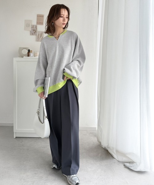 classicalelf（クラシカルエルフ）の「今っぽさは、色でつくる。オーバーサイズ配色ワッフルプルオーバー（Tシャツ/カットソー・レディース・チャコール/モカ/アイボリー/杢グレー・LARGE/MEDIUM/SMALL/X-LARGE）」の22枚目の写真