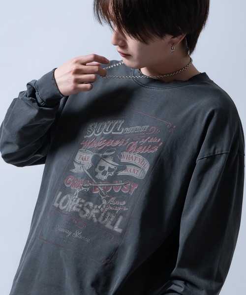 SIDEWAY STANCE(サイドウェイスタンス)の「【SIDEWAY STANCE】ピグメント加工 プリント ロンT(Tシャツ/カットソー・メンズ・ブラック系/ブラウン/ブラック系1/ブラウン系1/ブラウン系/ブラック・X-LARGE/LARGE/MEDIUM/SMALL)」の3枚目の写真