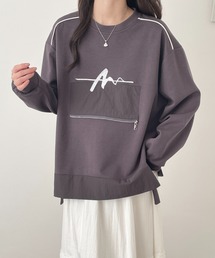 サイドスリットフロント刺繍段ボールニットスウェット