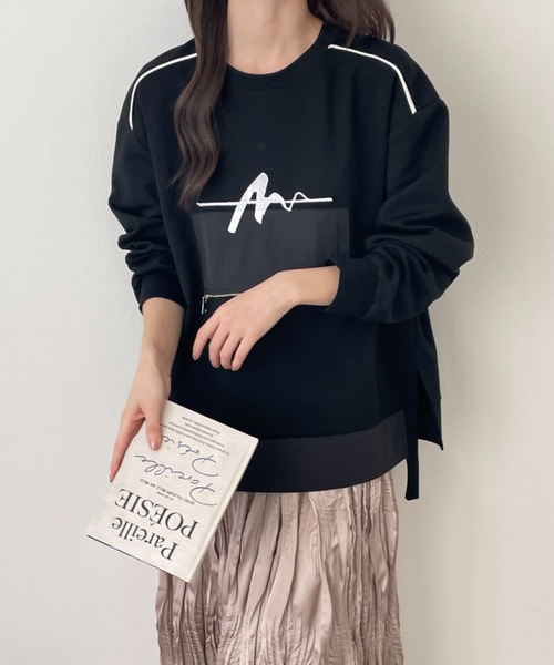 emi+（エミプラス）の「サイドスリットフロント刺繍段ボールニットスウェット（スウェット・レディース・チャコールグレー/カーキ/ブラック/ベージュ・FREE）」の15枚目の写真