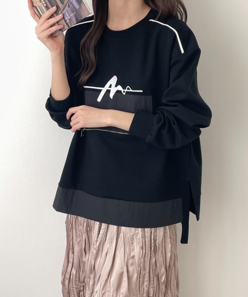 emi+（エミプラス）の「サイドスリットフロント刺繍段ボールニットスウェット（スウェット・レディース・チャコールグレー/カーキ/ブラック/ベージュ・FREE）」の16枚目の写真