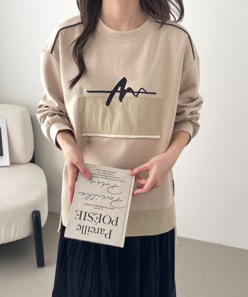 emi+（エミプラス）の「サイドスリットフロント刺繍段ボールニットスウェット（スウェット・レディース・チャコールグレー/カーキ/ブラック/ベージュ・FREE）」の17枚目の写真