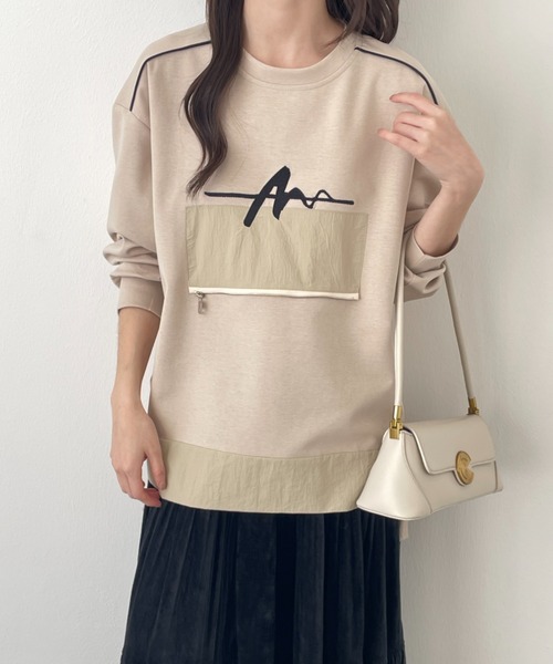 emi+（エミプラス）の「サイドスリットフロント刺繍段ボールニットスウェット（スウェット・レディース・チャコールグレー/カーキ/ブラック/ベージュ・FREE）」の20枚目の写真