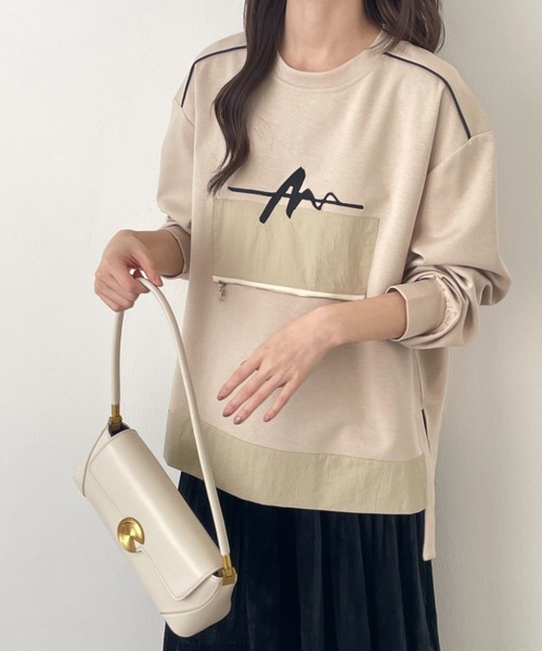 emi+（エミプラス）の「サイドスリットフロント刺繍段ボールニットスウェット（スウェット・レディース・チャコールグレー/カーキ/ブラック/ベージュ・FREE）」の21枚目の写真
