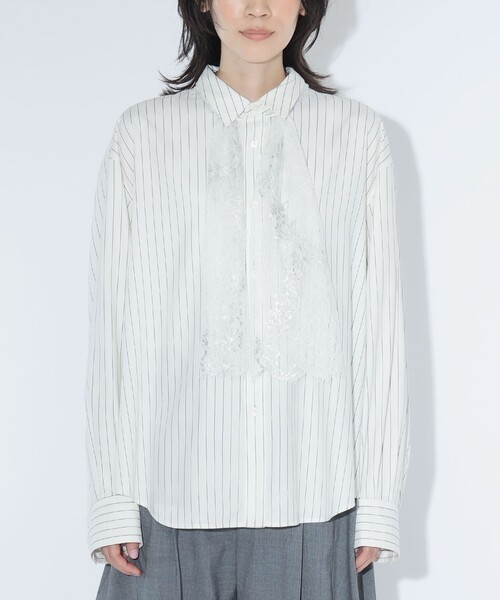 maturely（マチュアリー）の「maturely / チョーク ストライプ レース タイ ロングスリーブ（シャツ/ブラウス・レディース・ネイビー/オフホワイト・1/0）」の7枚目の写真